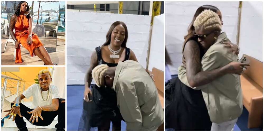 Sweet moment Zazoo Zah crooner Portable bowed and hugged Tiwa Savage backstage as they finally meet