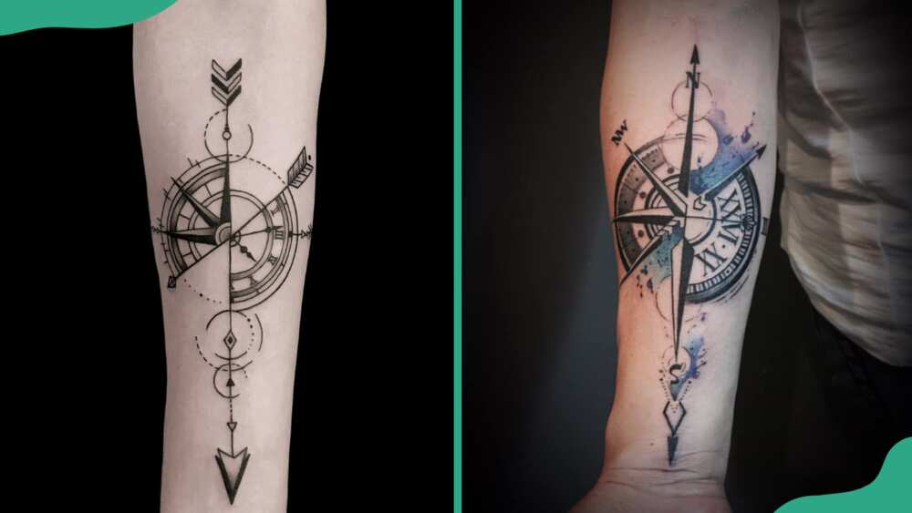 Compass and clock tattoo