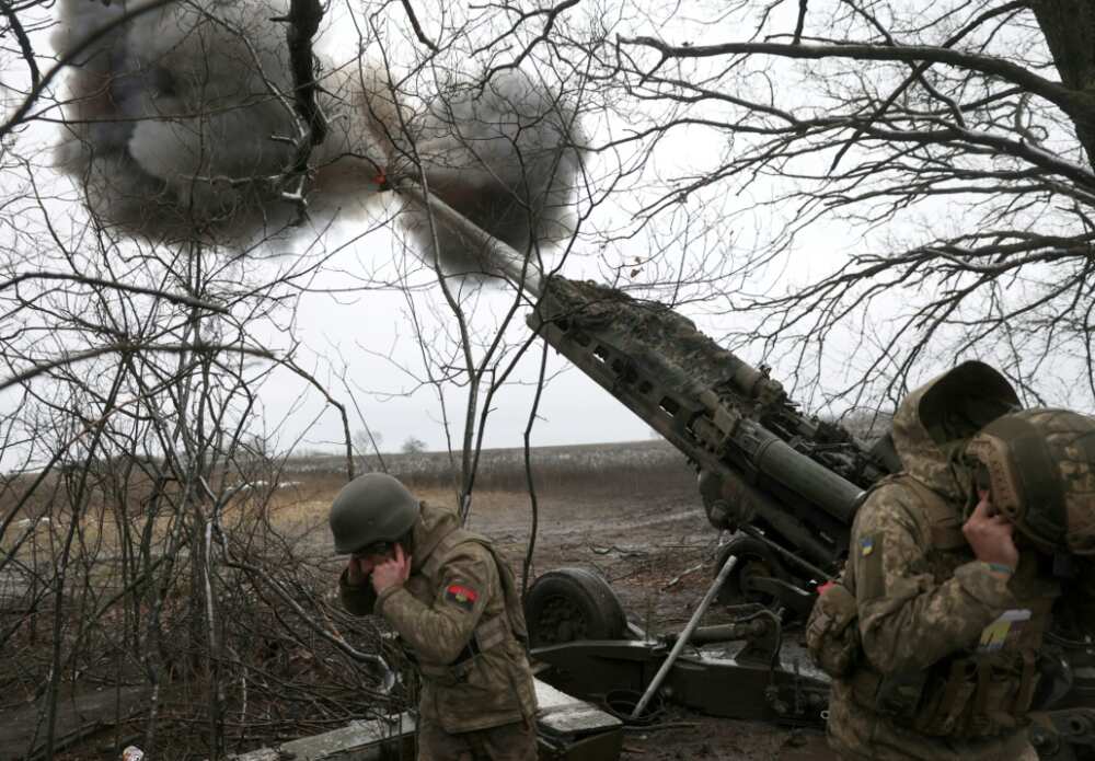 Ukrainian artillerymen fire a M777 howitzer towards Russian positions on the frontline of eastern Ukraine on Wednesday