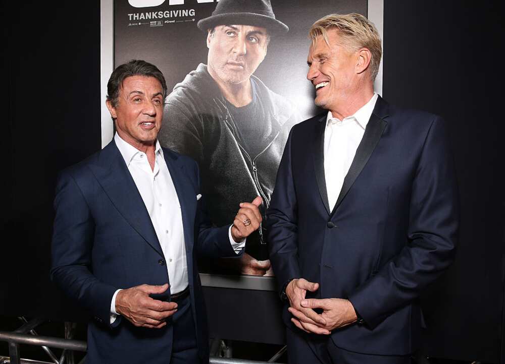Sylvester Stallone (L) and Dolph Lundgren at the premiere of Warner Bros. Pictures' Creed
