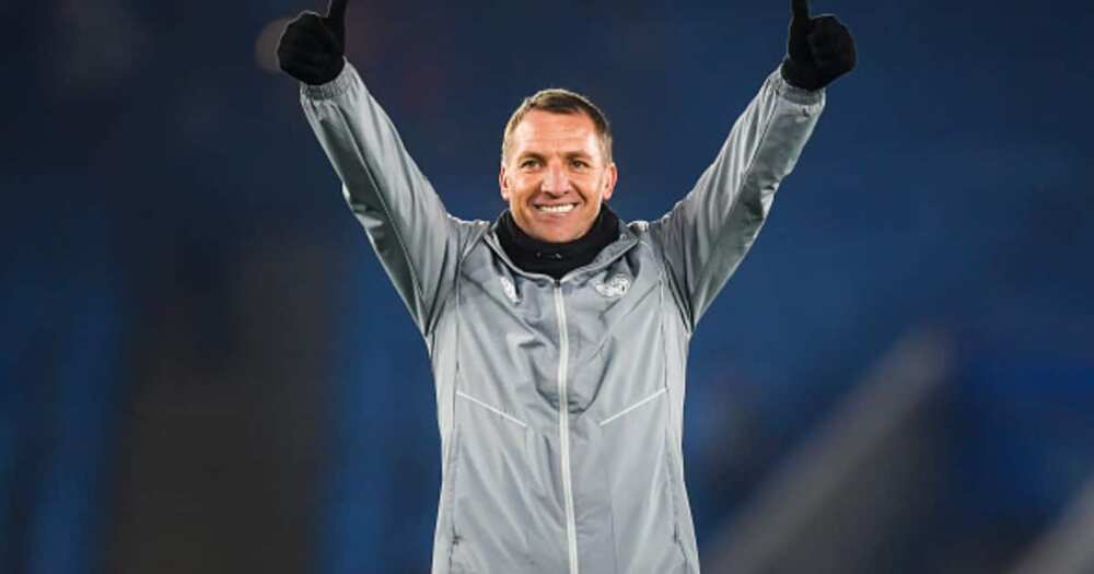 Leicester manager Brendan Rodgers celebrates after the Premier League match between Leicester City and Watford FC at The King Power Stadium on December 04, 2019 in Leicester, United Kingdom. (Photo by Michael Regan/Getty Images)
