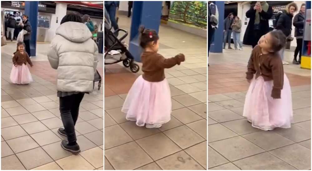 Photos of a girl dancing to a saxophone music.