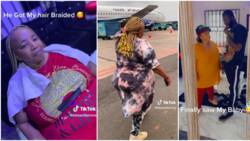 "She sees love": Older woman from abroad flies into Nigeria to meet her tall lover, their video causes a stir