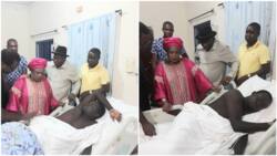 Photos of GEJ and Patience as they visit officer wounded during an attack on their home in Otuoke