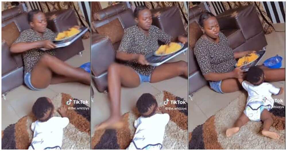 Funny videos, mum and kid drag food, viral video