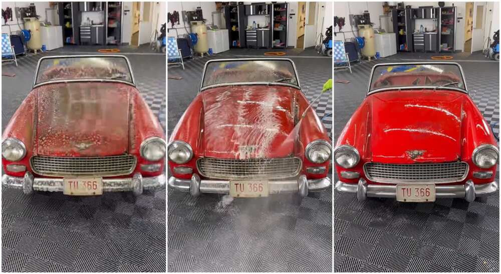 Photos of an old car being washed after 31 years. Photos of an old car being washed after 31 years.