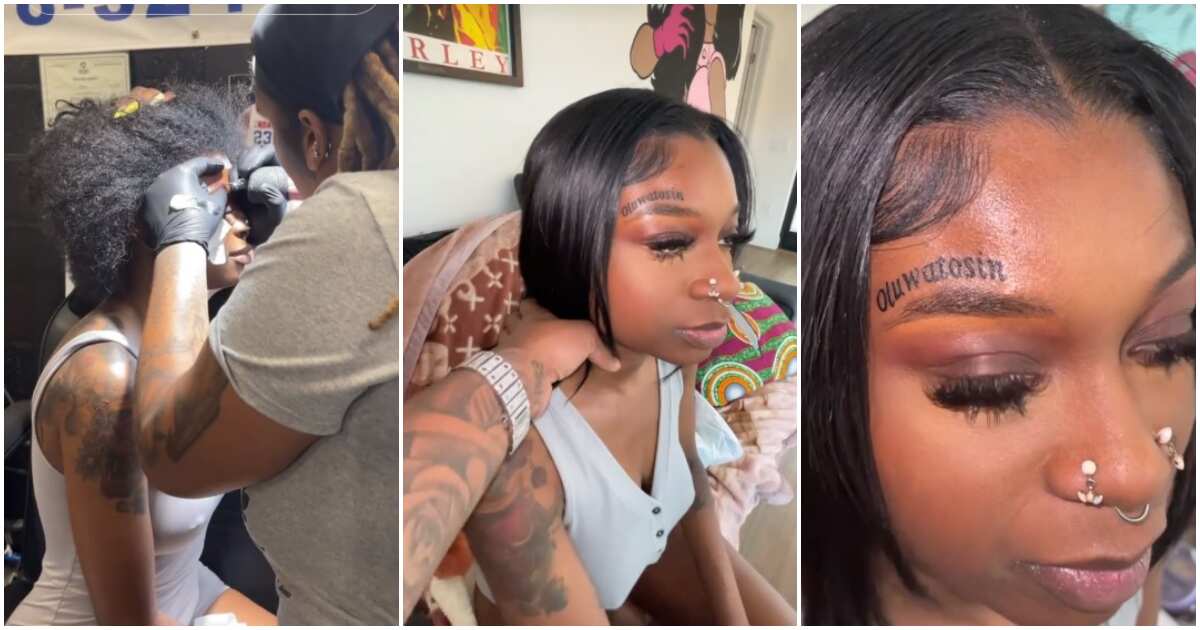 Video emerges as lady tattoos name of her Nigerian Twitter crush on her face