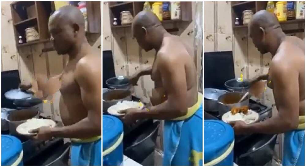 Photos of Nigerian man taking meats from his wife's pot