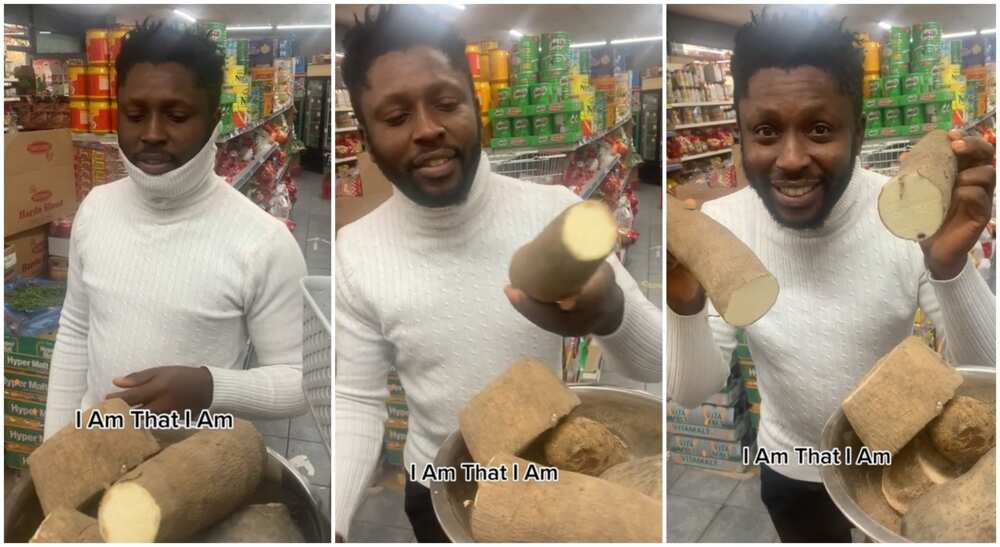 Photos of a young man showing off yam.