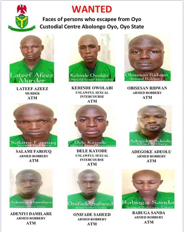 FG releases names, pictures of escaped inmates from Oyo prison