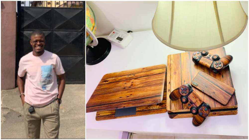 This man transforms his laptop, phone, gampads to look like woods, Nigerians react (photos)