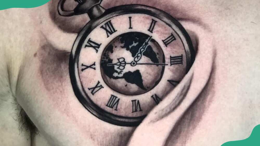 Geographic clock tattoo