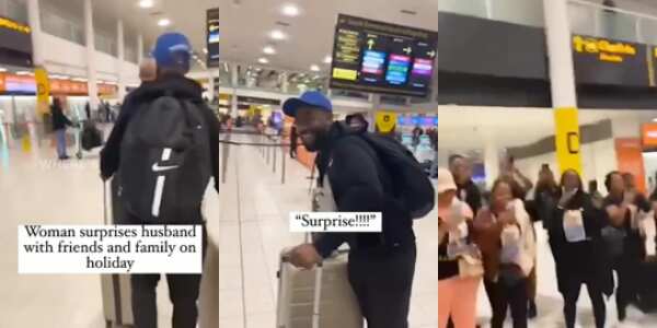 Lady Surprises Husband on Birthday, Appears With Friends and Family on Holiday