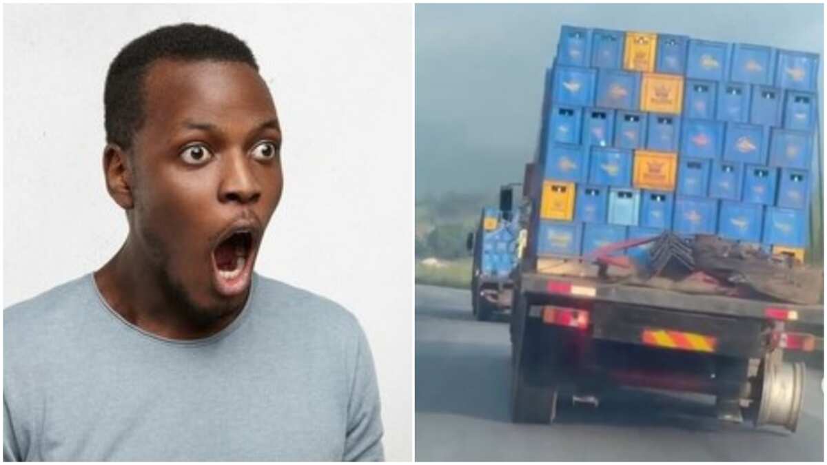 Truck without 1 tyre at back seen carrying crates of beer on Lagos-Benin road in video, Nigerians react