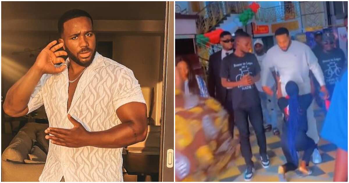 Video: How a female sparked reactions for kneeling down to greet BBNaija's Kiddwaya