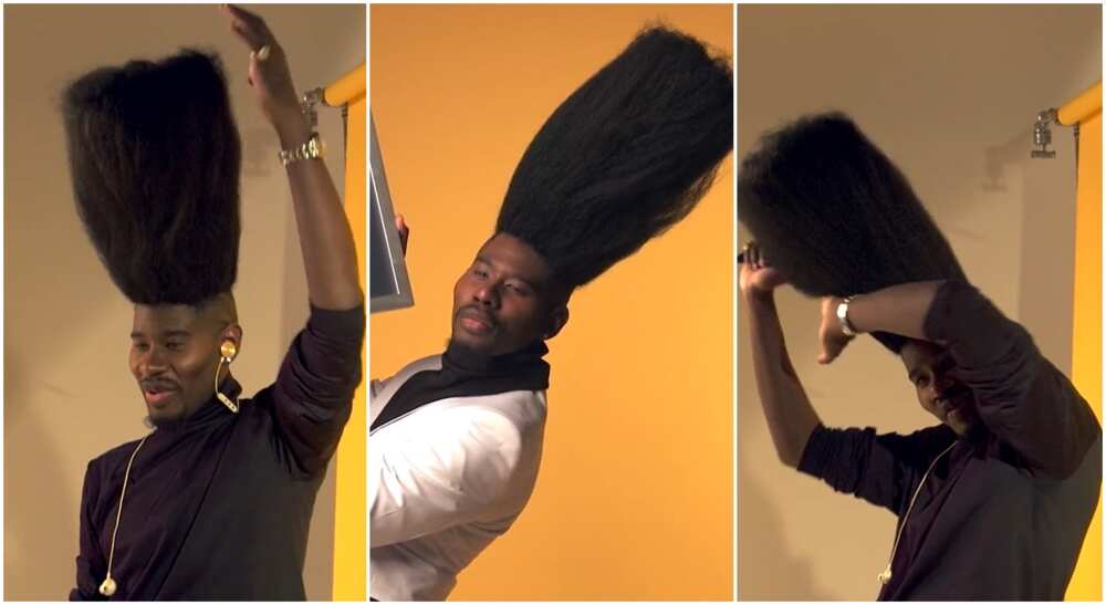 Photos of Benny Harlem and his tall hair.