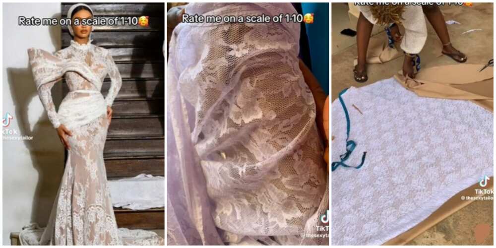 Nigerian tailor replicates gorgeous lace dress design Nigerian tailor replicates gorgeous lace dress design