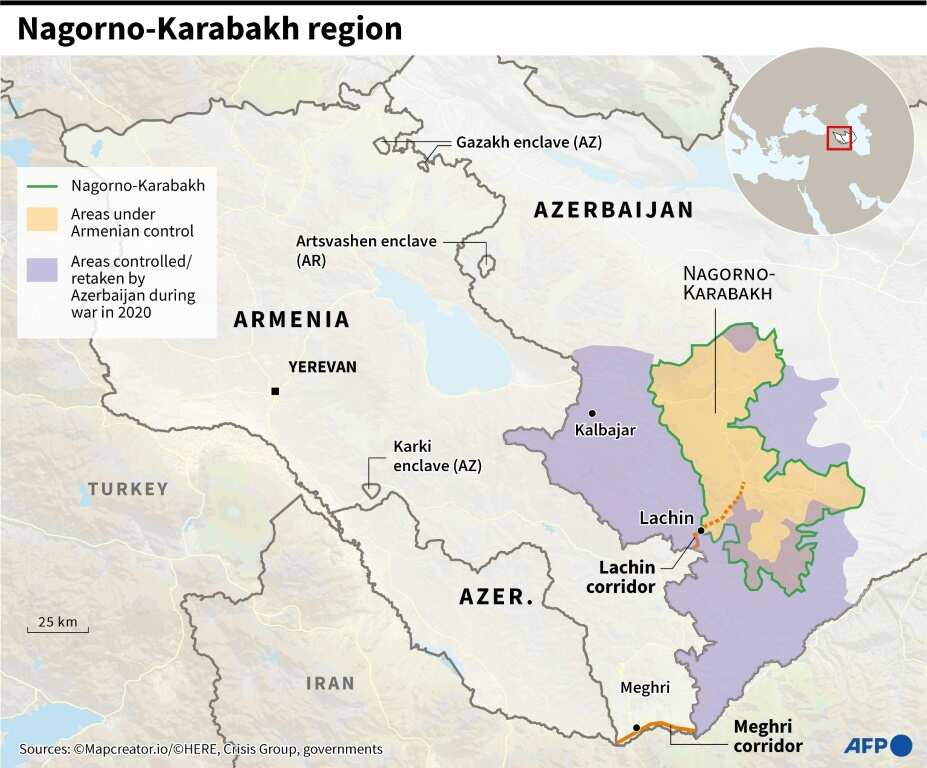 Map of the disputed Nagorno-Karabakh region