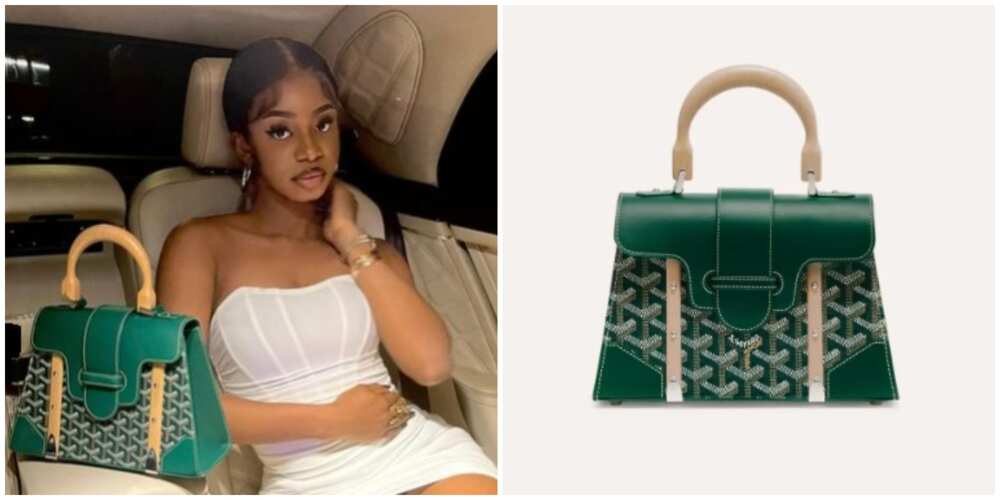 Photos of Priscilla Ojo and the expensive designer bag.