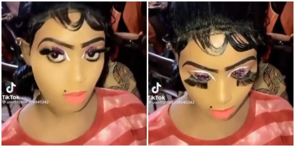 Photos of the lady in heavy makeup.