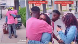 Welcome to Nigeria sweetheart - Oyinbo woman travels down to meet man, they hug at airport in video