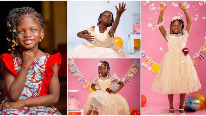 Chogtaa: Beautiful Ghanaian girl with blue eyes celebrates 7th birthday, charming photos melt hearts