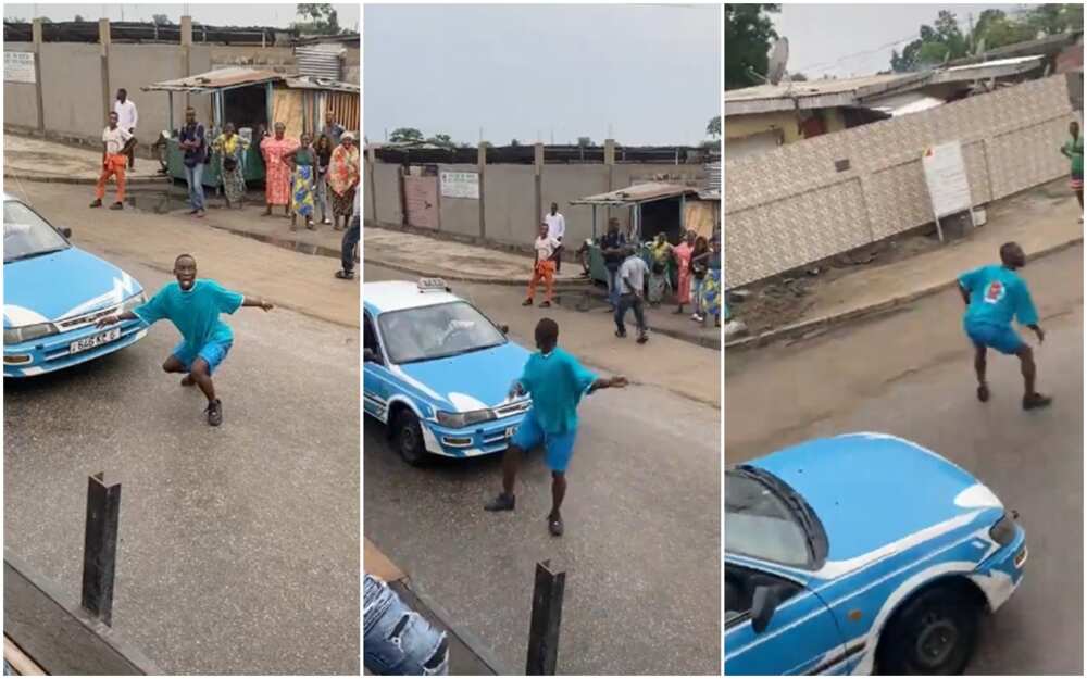 Young man uses his cool dance steps to stop traffic on a busy road