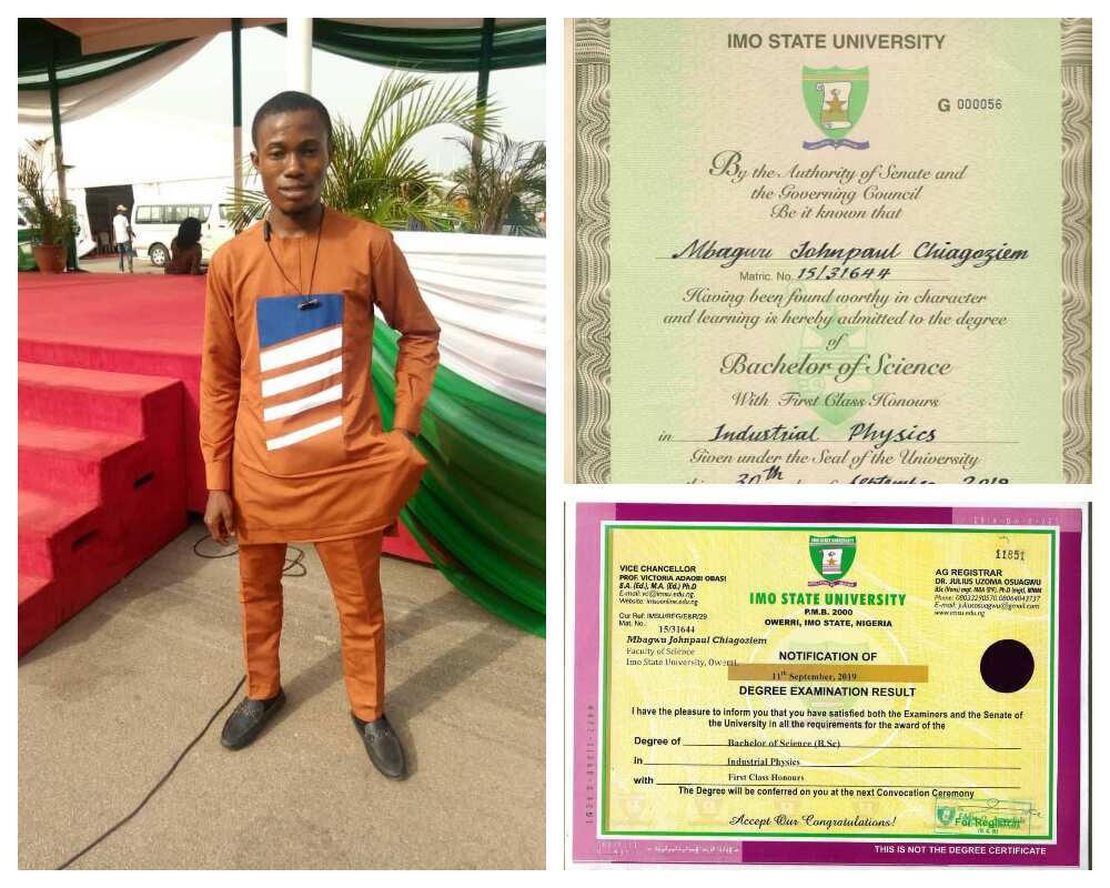 Jubilation as graduate breaks record in department, bags first class in industrial physics