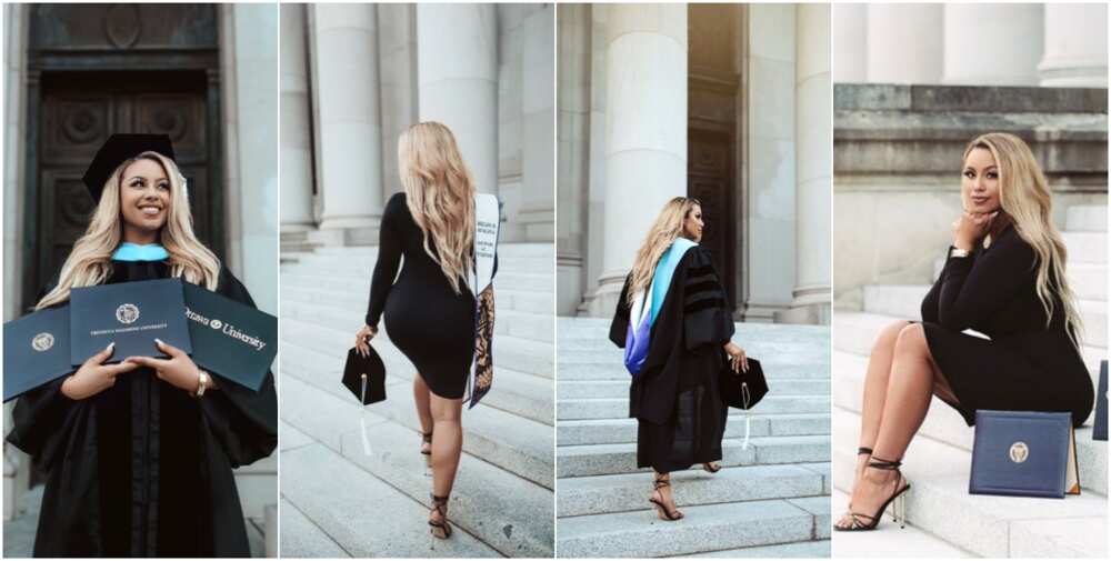 Lady gets social media buzzing as she celebrates after getting PhD at 26