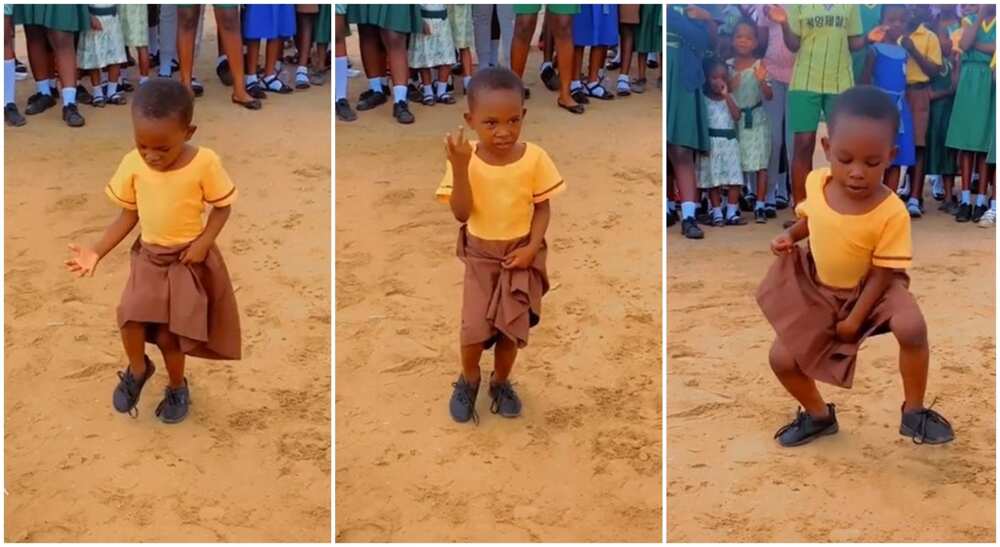 Photos of a little school girl showing off beautiful dance moves.