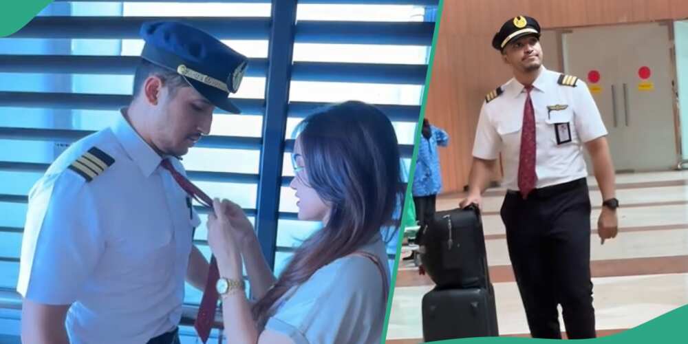 Pilot's wife shows his reaction when he sees her at airport