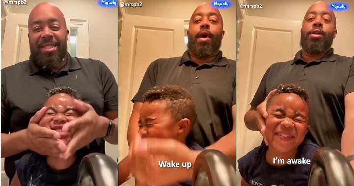 Dad wakes son from sleep, running water