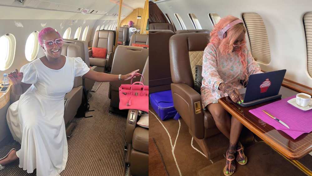 DJ Cuppy inside her aircraft