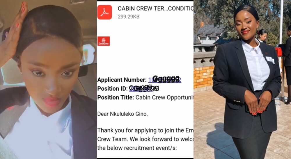 Nkululeko Gino, invite for Emirates Airways cabin crew job interview.