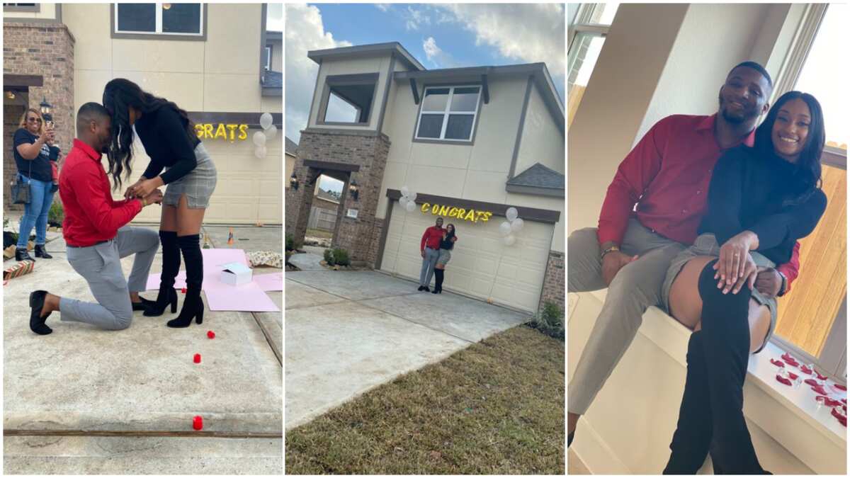 After man 'bought' a house, he proposes to his girlfriend in front of it with style, the lady's reactions got people talking (photos)