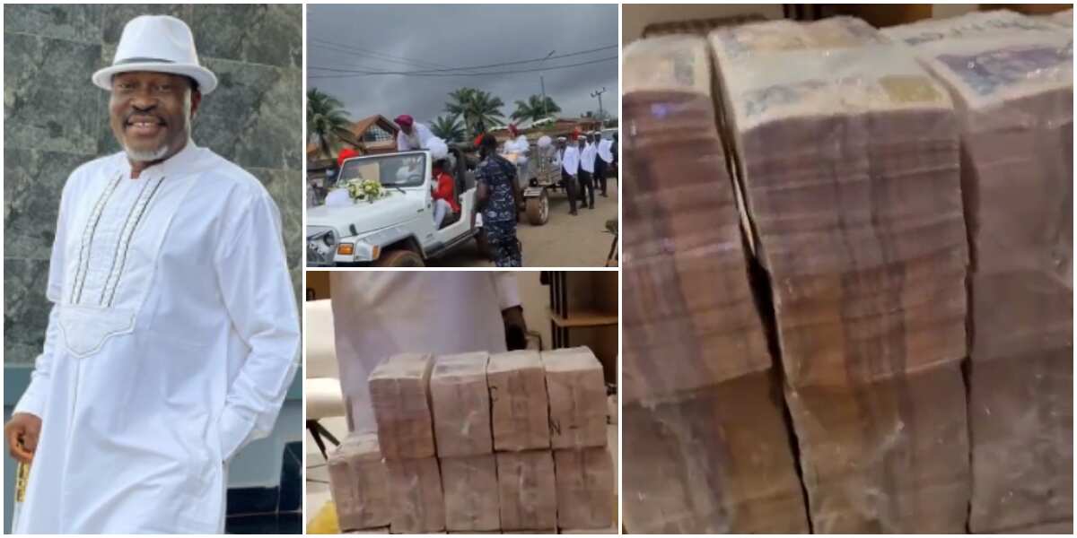 Kanayo O.Kanayo shows off huge stack of cash as Anambra stands still for Obi Cubana's mum's burial