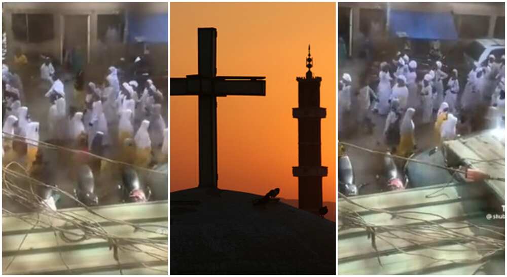 A church group has been seen in a viral video singing an Islamic song as they processed past Muslims.