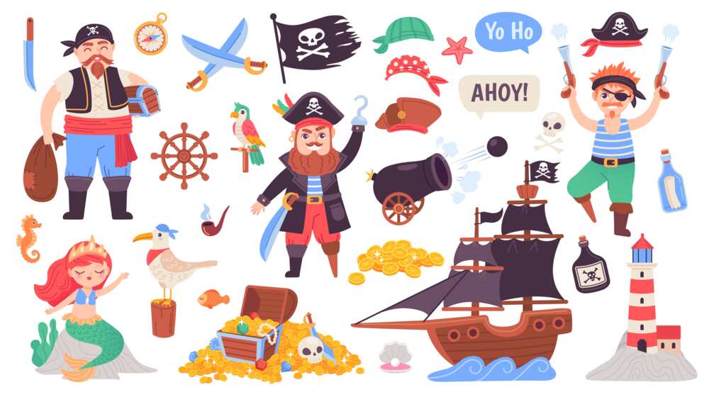 A vector illustration of a collection of pirate adventure