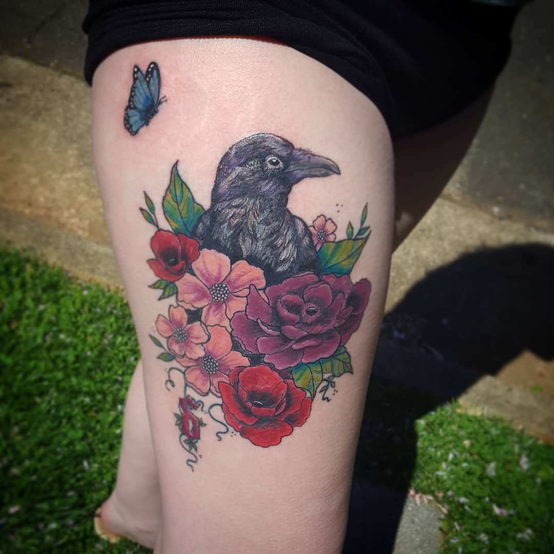 Raven tattoo for my sister with her handwriting, beyond pleased! April  Nicole in Indianapolis, IN Fountain Square Tattoos : r/tattoos