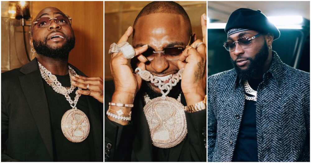 Davido wearing his new Timeless diamond neckpiece, Davido