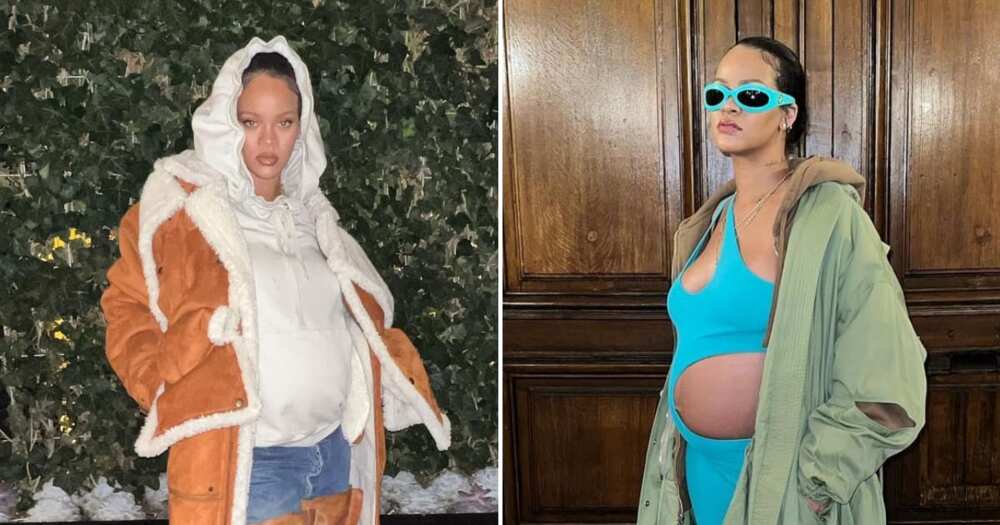 Rihanna sows off her baby bump.