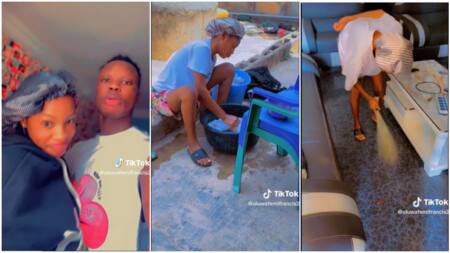 "The relationship just start": Lady visits boyfriend's house, washes all his dirty clothes, he rewards her