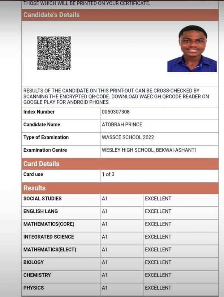 Teen with 8As in WASSCE.