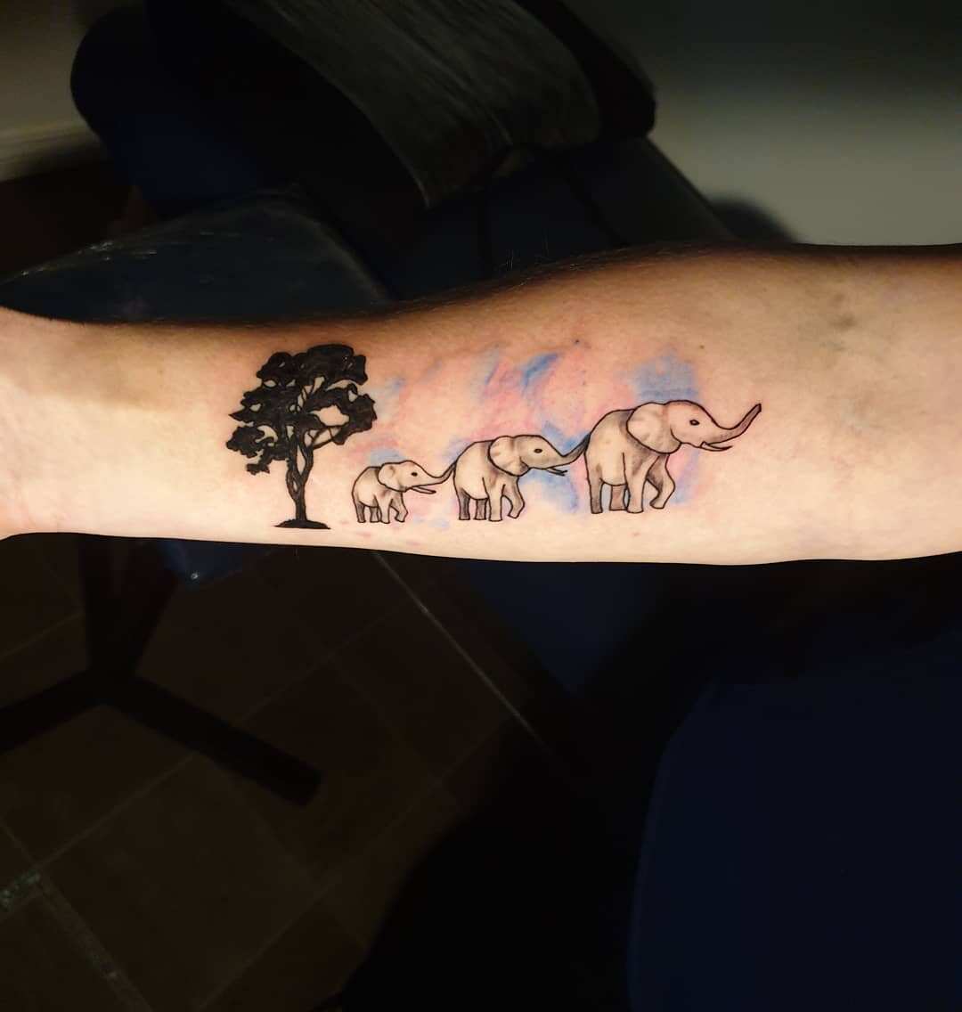 Cute Elephant Family Tattoo Idea