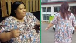 Woman celebrates weight loss success with before-and-after comparison video