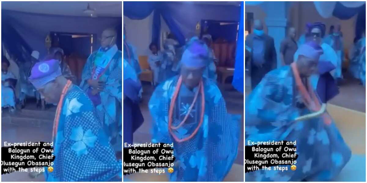 Former president Olusegun Obasanjo dances energetically at social function, leaves Nigerians entertained