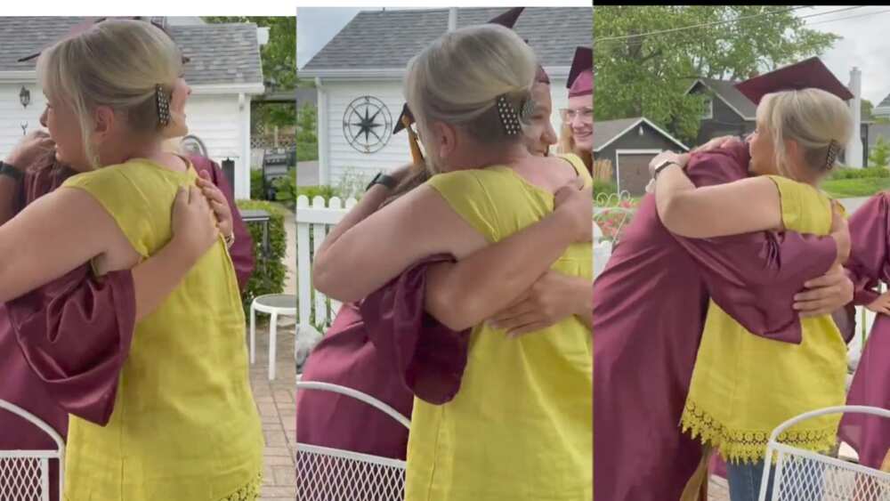 The emotional moment teacher meets last graduating students The emotional moment teacher meets last graduating students