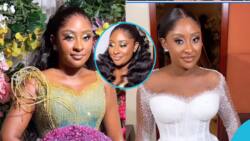 Bride who resembles Ini Edo looks stunning in a strapless kente gown with unique beading: "Pretty"