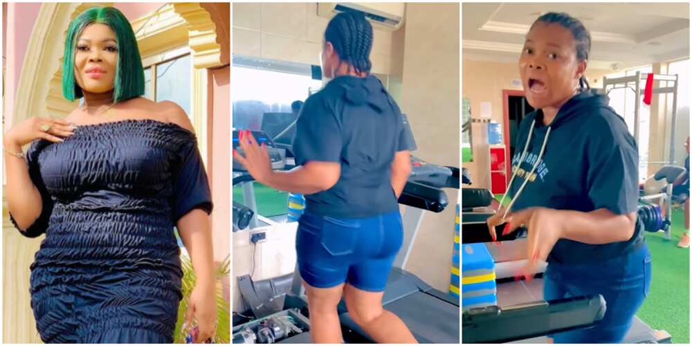 Nollywood actress Ruby Orjiakor, Ruby Orjiakor at the gym with jean shorts