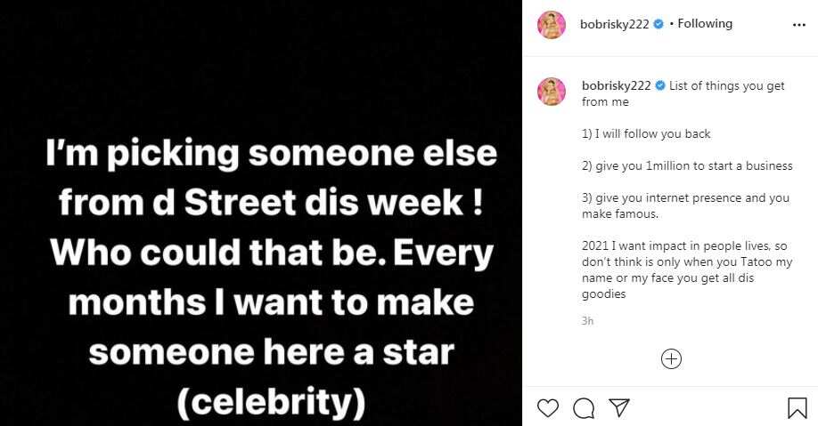 Bobrisky vows to give lucky fans N1 million and also make them celebrities